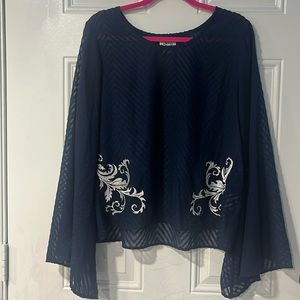 ARIAT Blouse Navy Blue Flared sleeve,chiffon Sz L/G